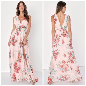 Lulus Garden Meandering Blush Feminine Floral Print Maxi Dress Size Small NEW